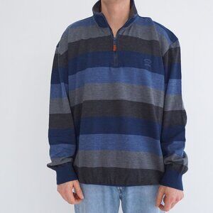 Paul Shark Yachting Blue Grey Stripe Half Zip Cotton Sweater Made Italy 3XL